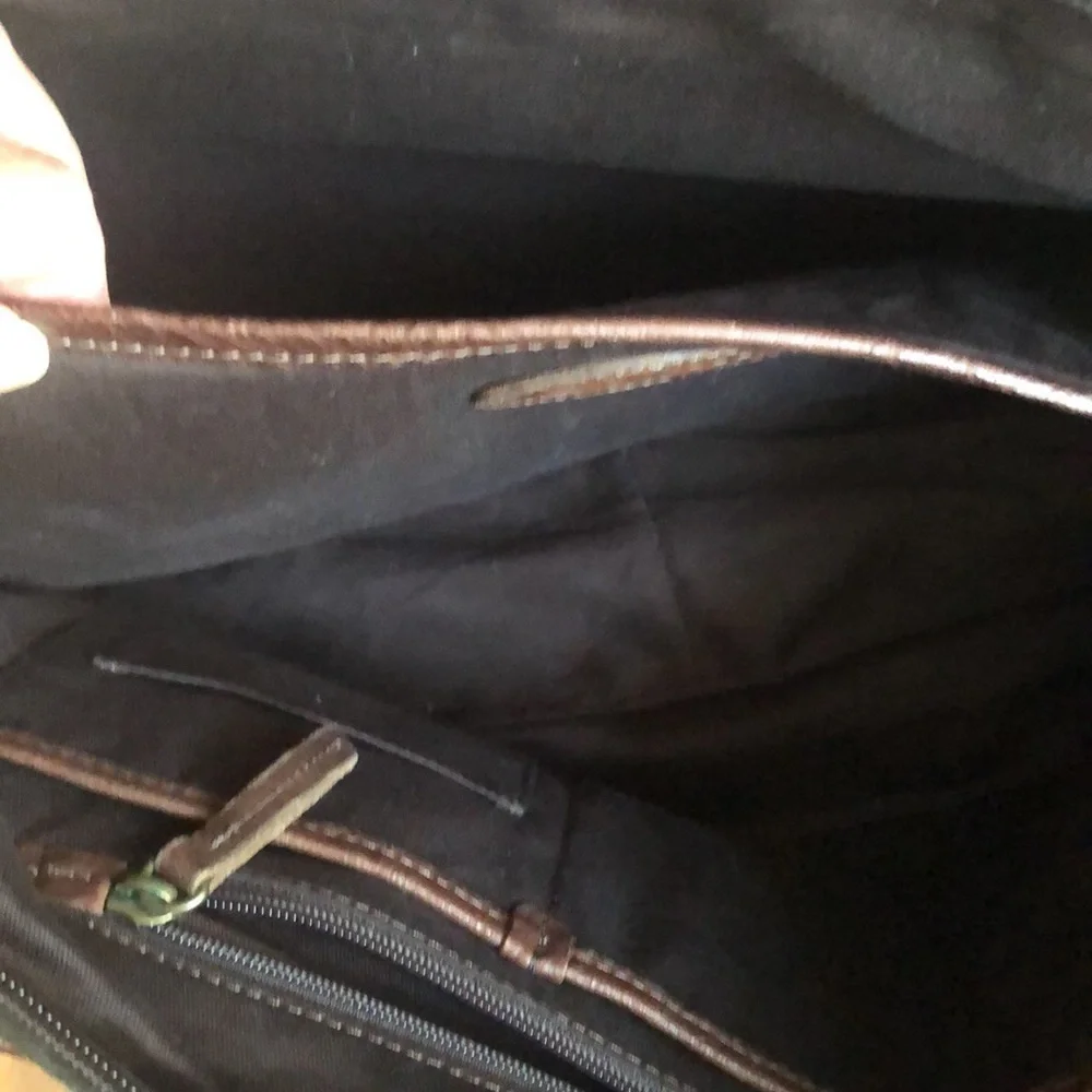 Fossil Brown Leather Briefcase Messenger Travel Crossbody Bag Double handle